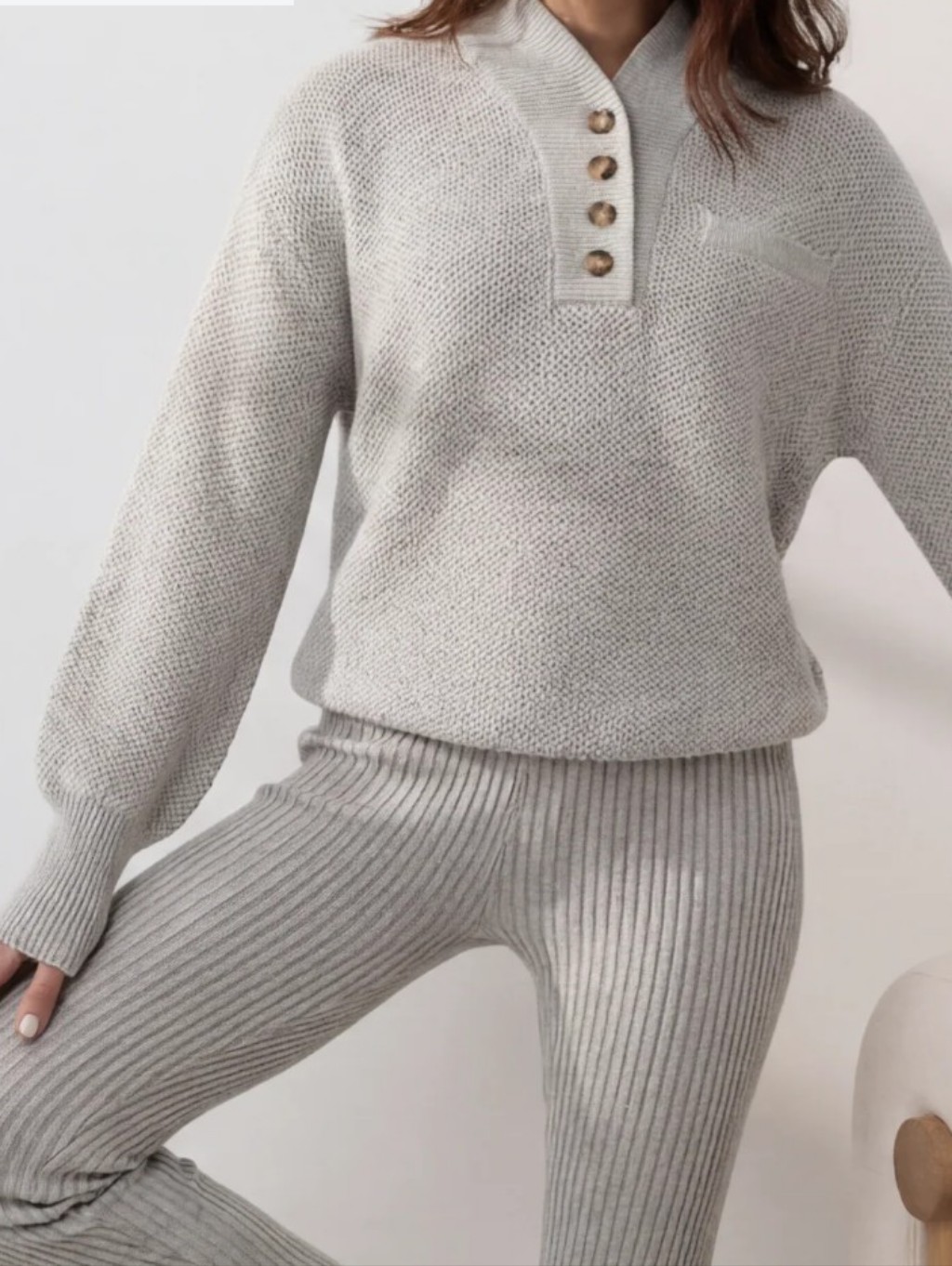 Lunya Cotton Silk Pocket Henley Cozy Athleasure Gray Pullover Sz Xs/S Minimalist